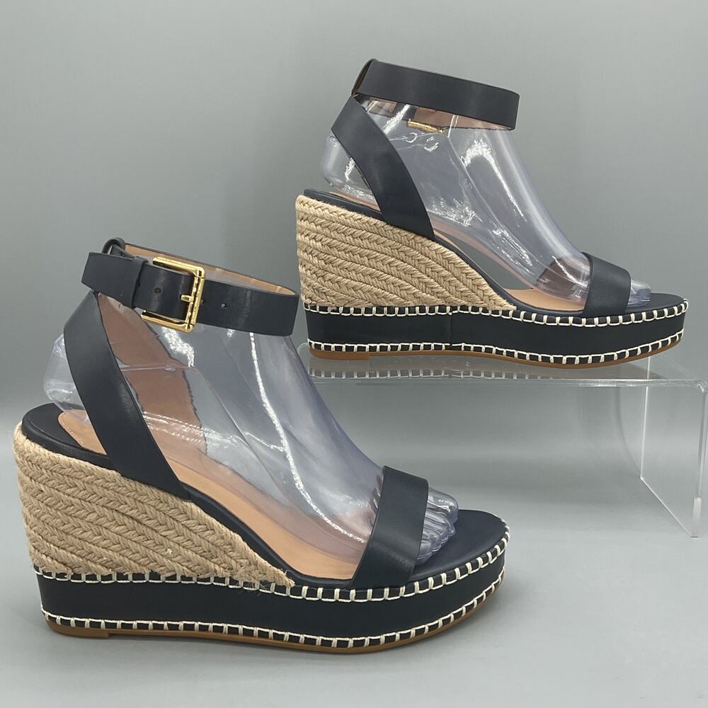 NEW Lauren Ralph Lauren Women Hilarie Leather Espadrille Sandal Navy Size 8.5B